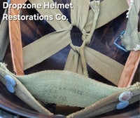 Image 17 of WWII M2 101st Airborne 506th Helmet D-bale Front Seam Firestone Paratrooper liner. Drawstring net. 