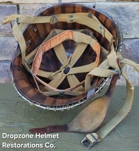 Image 11 of WWII M2 101st Airborne 506th Helmet D-bale Front Seam Firestone Paratrooper liner. Drawstring net. 