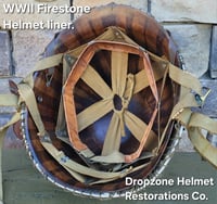 Image 13 of WWII M2 101st Airborne 506th Helmet D-bale Front Seam Firestone Paratrooper liner. Drawstring net. 