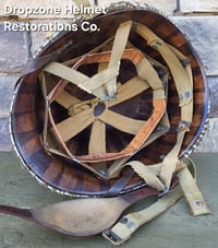 Image 15 of WWII M2 101st Airborne 506th Helmet D-bale Front Seam Firestone Paratrooper liner. Drawstring net. 
