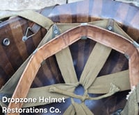 Image 18 of WWII M2 101st Airborne 506th Helmet D-bale Front Seam Firestone Paratrooper liner. Drawstring net. 
