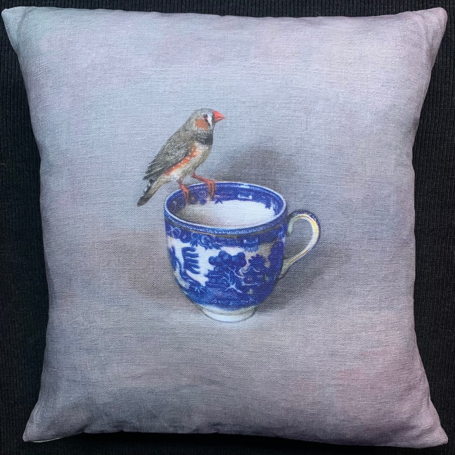 Image of Linen Zebra Finch Cushion