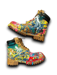 Image 1 of HAND-PAINTED 6 INCH TIMBERLAND BOOTS: CUSTOM ONE OF A KIND ABSTRACT ART PAINT SPLASH 3