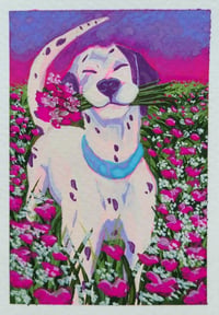 Image 1 of  Print of Dalmatian in Flower Field Painting 