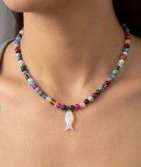 Image 1 of Opal fish charm necklace 