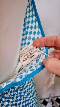 Image 4 of Vintage 70s Dorothy Perkins Blue Chequered Floral Maxi Halter Neck Dress (Size 10)