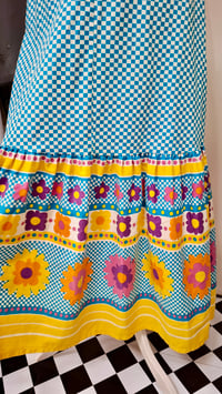 Image 3 of Vintage 70s Dorothy Perkins Blue Chequered Floral Maxi Halter Neck Dress (Size 10)
