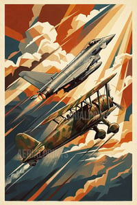 Image 2 of Stampa Fine Art ispirata all'EF2000 Typhoon & FIAT CR42- Art Déco inspired avi...