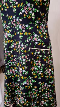 Image 3 of Vintage Late 60s Black Floral Strapless Patch Pocket Dress (Size 12)