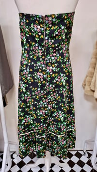Image 2 of Vintage Late 60s Black Floral Strapless Patch Pocket Dress (Size 12)