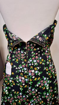 Image 4 of Vintage Late 60s Black Floral Strapless Patch Pocket Dress (Size 12)