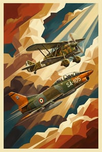 Image 4 of Stampa Fine Art ispirata al G91T & FIAT CR32 - Art Déco inspired avi...