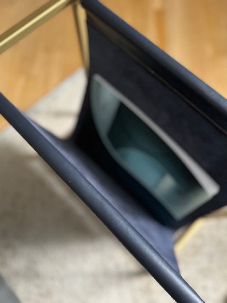Image of Magazine & Newspaper Holder - Deep Blue Leather & Gold or Black Frame 