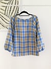 Preorder Blue/Olive Check Smock Top with Free Postage