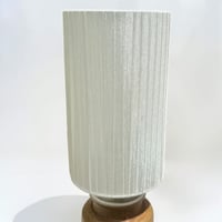Image 9 of Lampe en grès vintage brun caramel - 1980 - Abat-jour en ruban beige