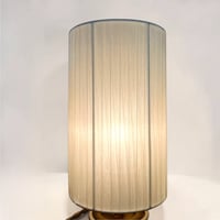 Image 3 of Lampe en grès vintage brun caramel - 1980 - Abat-jour en ruban beige