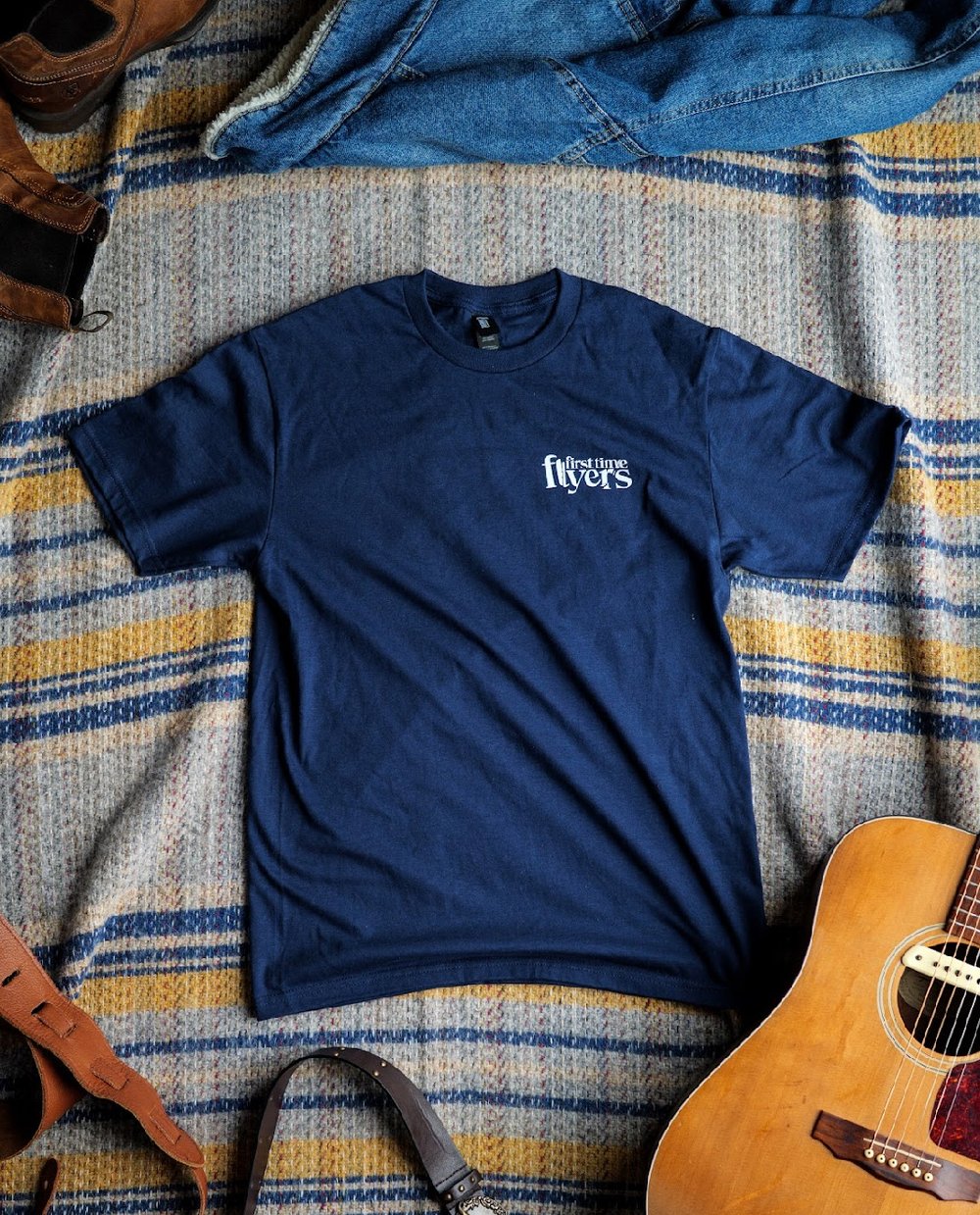 Navy First Time Flyers T-Shirt w/ Paper Airplane Design