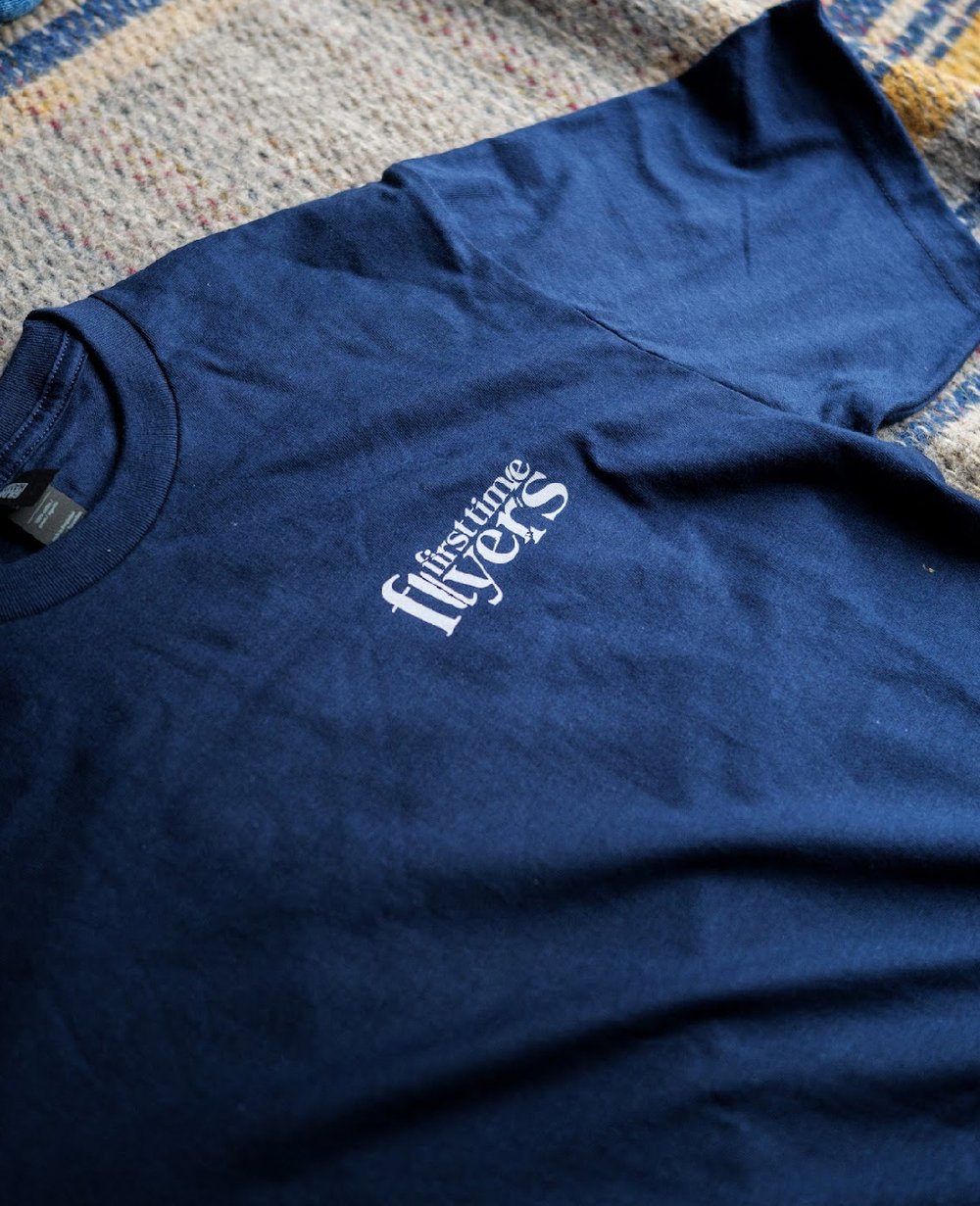 Navy First Time Flyers T-Shirt w/ Paper Airplane Design