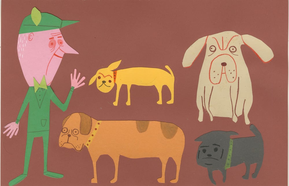 Image of An old fellow with his dogs. - original collage