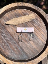 Image 2 of Organic Rectangular Moon and Mushroom Hoop earrings 