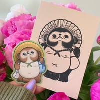 Tanuki Linocut Print [Tan Paper] + FREE STICKER