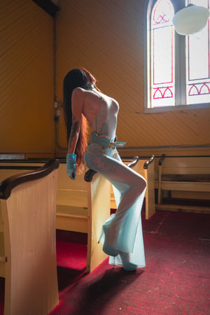 Image of Toxic Vision Sunday Service mesh pants and belt