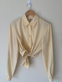 Image 1 of Vintage Motto Long Sleeve Lemon Blouse With Subtle Print - Size 12