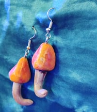 Image 3 of Beautiful Orange Mushroom Earrings 
