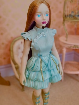 Image of Lounging Linda ~ Coquettish Cheongsam Set for Blythe & Cherry ~ mint
