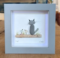 Pebble cat with seaglass birds