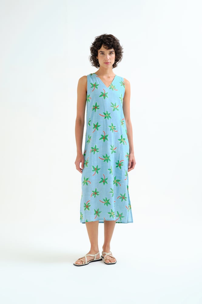Image of Vestido midi con estampado palmeras.