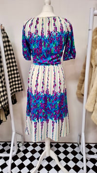 Image 2 of Vintage 70s Gideon Oberson Design Purple Floral Fit and Flare Dress (Size 10-12)