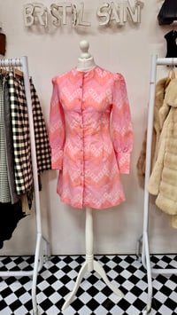 Image 1 of Vintage 1970 St Michael Pink Floral Button Down Mini Dress (Size 10)