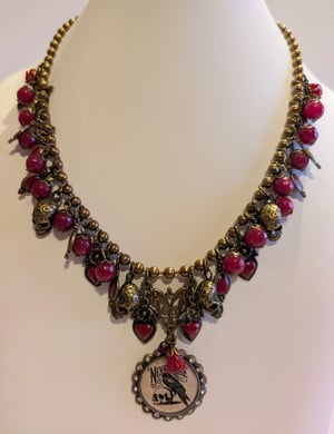 Image of Nevermore! ~ Ruby Red Jade and Skulls ~ Antique Bronze Necklace Set