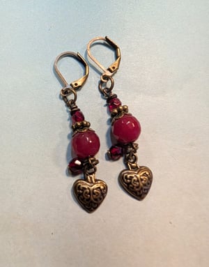 Image of Nevermore! ~ Ruby Red Jade and Skulls ~ Antique Bronze Necklace Set