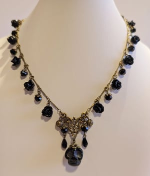 Image of Victorian Mourning Inspired ~ Black Roses & Obsidian Skull