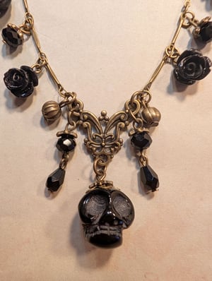 Image of Victorian Mourning Inspired ~ Black Roses & Obsidian Skull