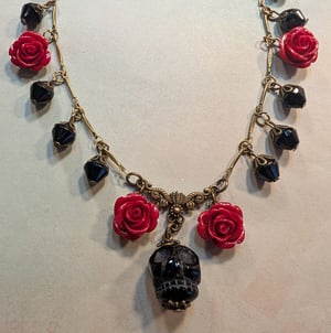 Image of Victorian Mourning Inspired ~ Carved Red Roses & Obsidian Skull
