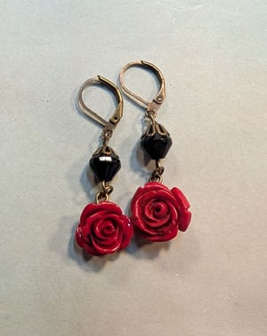 Image of Victorian Mourning Inspired ~ Carved Red Roses & Obsidian Skull