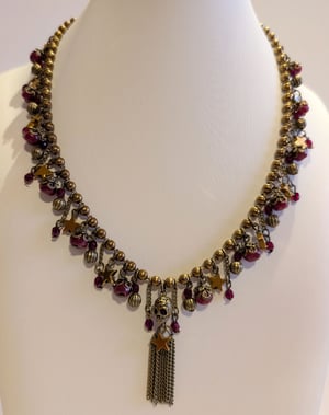 Image of Memento Mori ~ Skull & Stars! ~ Ruby Red Jade ~ Antique Bronze Necklace Set