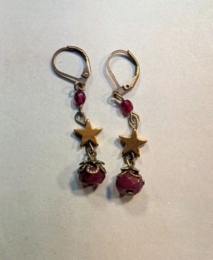 Image of Memento Mori ~ Skull & Stars! ~ Ruby Red Jade ~ Antique Bronze Necklace Set