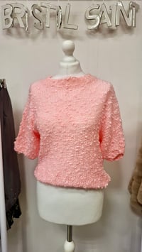 Image 1 of Vintage 80s In Form Pink Bobbly Knit Batwing Top (Size S/M)