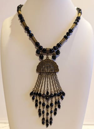 Image of Quite Ornate ~ Victorian Mourning Inspired ~ Black Glass Waterfall Necklace Set