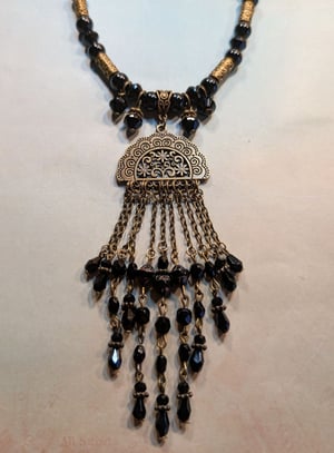 Image of Quite Ornate ~ Victorian Mourning Inspired ~ Black Glass Waterfall Necklace Set