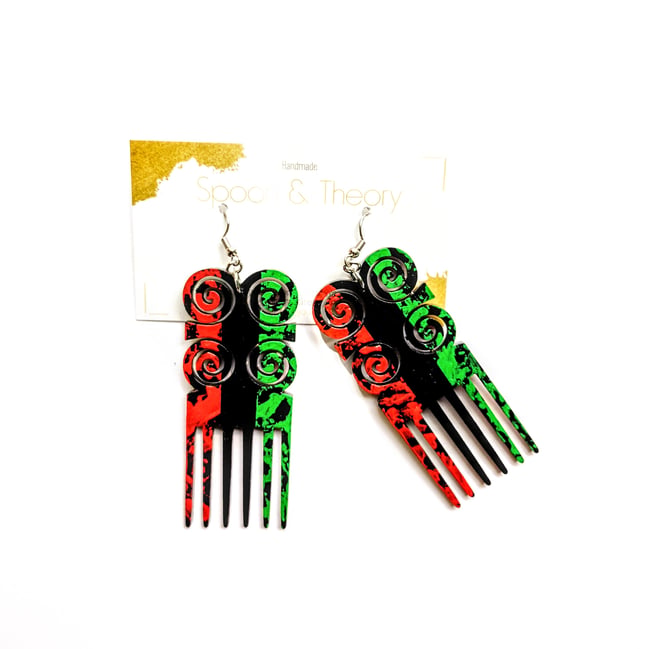 RBG Graffiti Adinkra Comb Earrings 