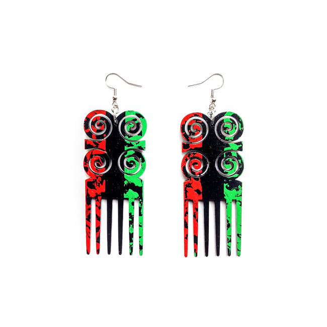 RBG Graffiti Adinkra Comb Earrings 