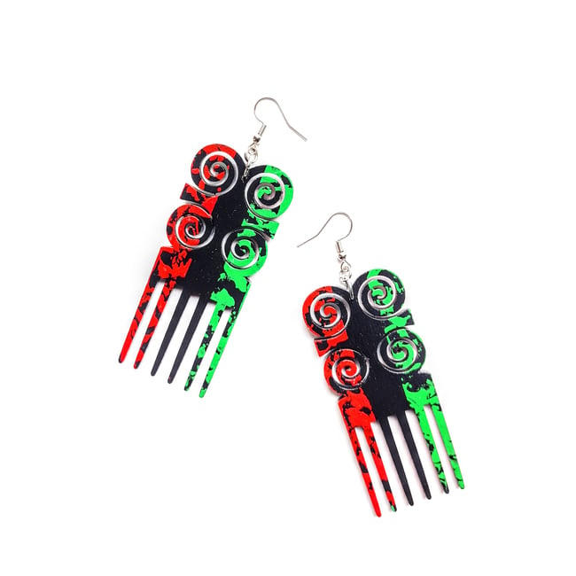 RBG Graffiti Adinkra Comb Earrings 