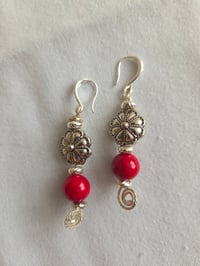 Image 3 of Red Beaded Silver-Tone Necklace Set