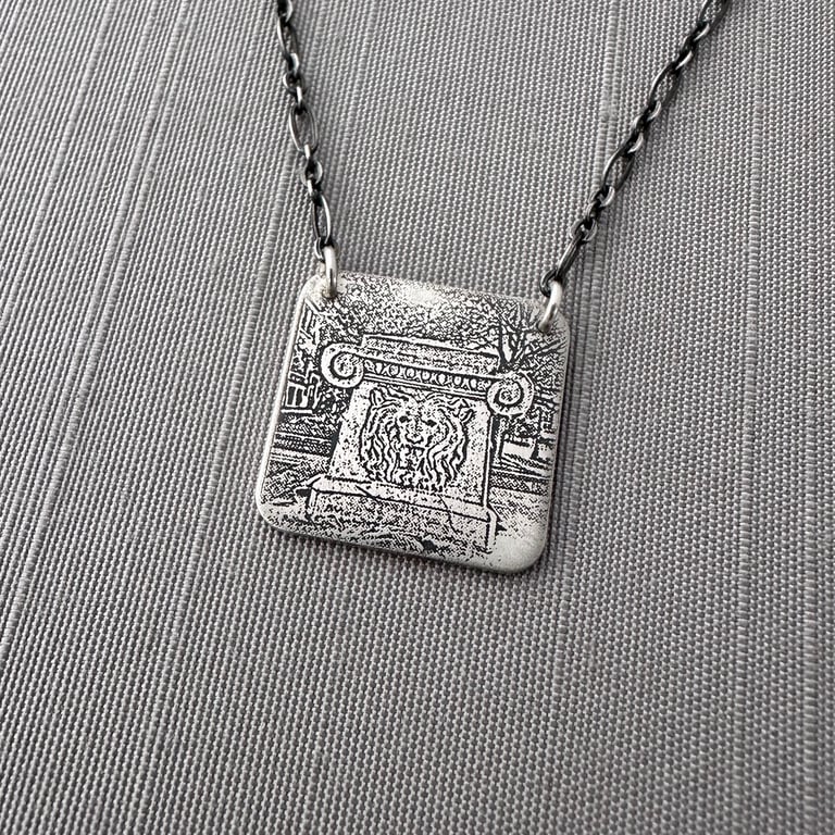 Sterling Silver Purdue Lion Fountain Necklace