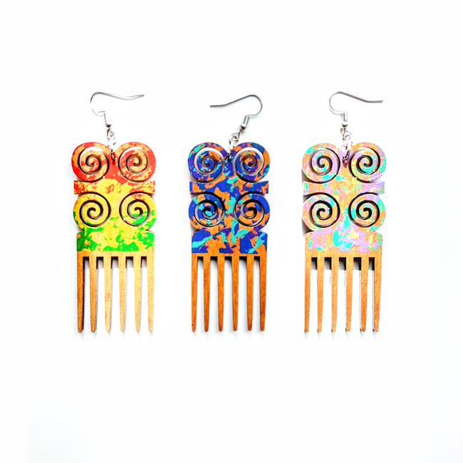 Graffiti Adinkra Comb Earrings 